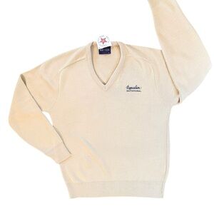 Men's Vintage 80's Crafted with Pride USA V-Neck Pullover Sweater Cream Medium